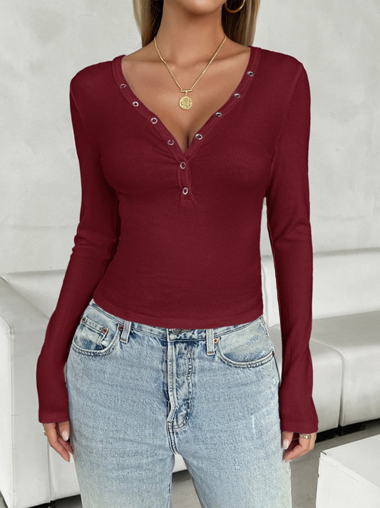 Devine V-Neck Long Sleeve T-Shirt